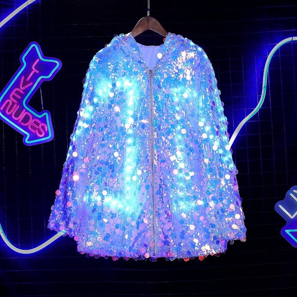 Women Sequin Party Bomber Jacket Glitter Long Sleeve Sparkly Casual Coat Blazer - Picture 3 of 7